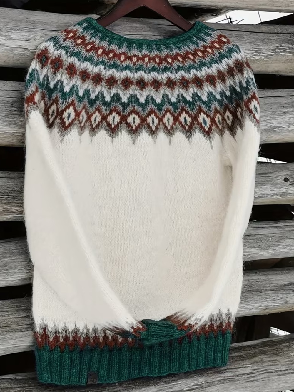 NWT Heritage Fair Isle Sweater | Ivory Green Rust Nordic Winter Knit - Picture 3 of 11